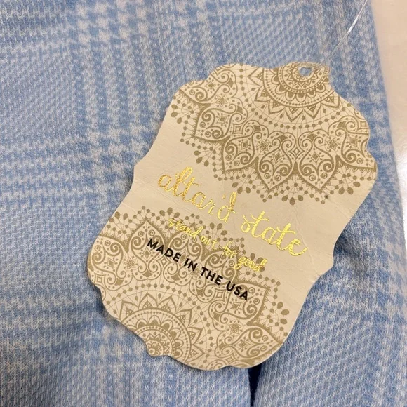 Altar’d State Pleated Mini Skirt Blue and White Plaid Size Medium NWT - Picture 8 of 9